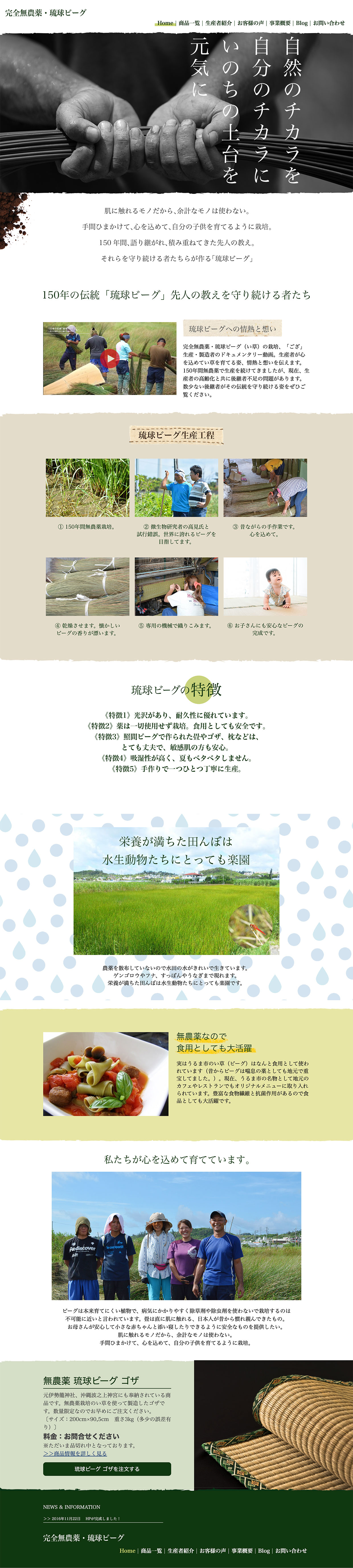 農業生産法人合同会社テルマ様「完全無農薬・琉球ビーグ」ホームページ制作